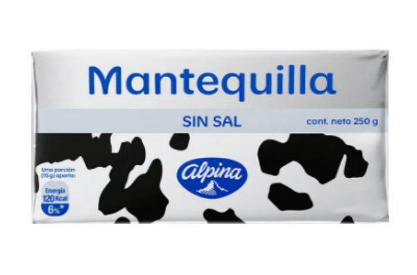 MANTEQUILLA ALPINA SIN SAL X 250 GRS